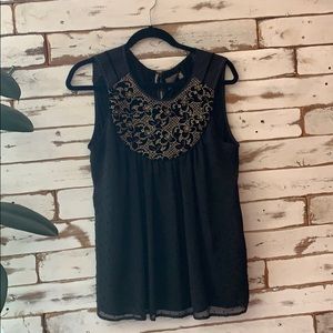 Black blouse with embroidered front